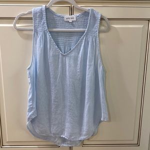 BELLA DAHL Tank Medium 100% Linen Button Down Sleeveless Top Blue Summer Boho